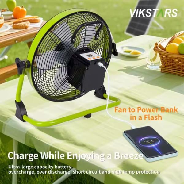 Outdoor Portable Fan Rechargeable Household Emergency 12 Inches 14 Inches Solar Floor Fan Quiet Solar Power Fan