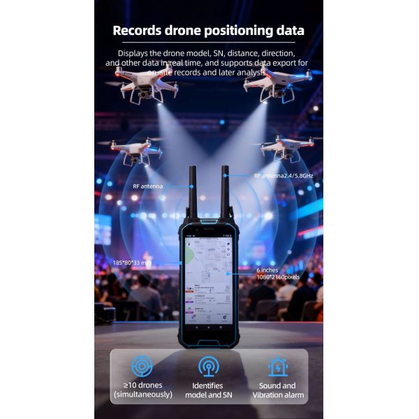 Handheld drone detection for anti drone system 100-6GHZ anti drone security wearable using detect drones uav fpv drone detector