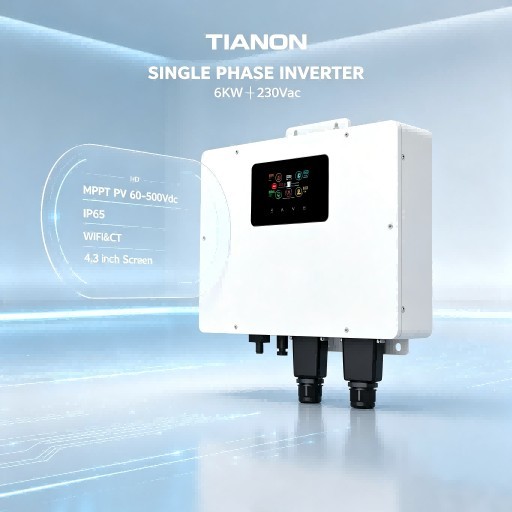 6kW Single Phase On-Grid Solar Inverter IP65 60-500V MPPT 230Vac with 4.3 Inch Button Screen TIANON