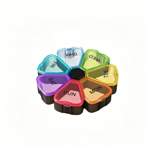 7 Day Large Capacity Pill Box Organiser Weekly Pill Holder with Easy Opening Push Button, Flower Shape Portable Compartments Pill Boxes 7 Day 1 Times a Day for Vitamins, Supplements & Medicine