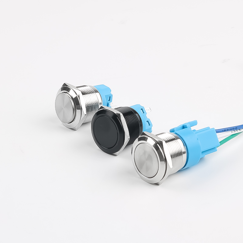 22mm self-resetting self-locking metal push-button switch with welded terminals 1NO 1NC without indicator light flat high head