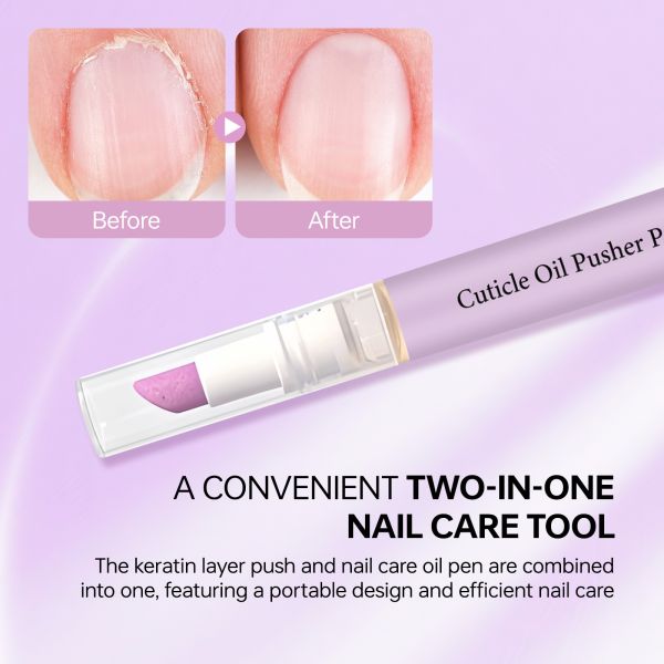 Focstar 2-in-1 Nail Care Pen with Nourishing & Gentle Exfoliation Lavender Scent Cuticle Oil Pusher Pen