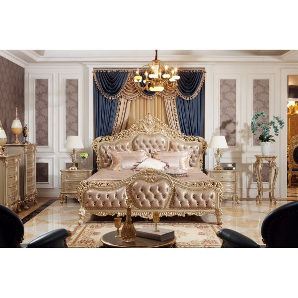 Classic hotel first lady room Bed furniture true leather upholstered Headboard Joyful Ever
