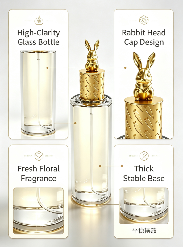 Luxury Rabbit Zinc Alloy Lid Refillable Empty Glass Perfume Bottle