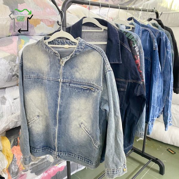 Mixed Sizes Second Hand Coats Long Sleeved Used Mens Jean Jacket Polyester Cotton