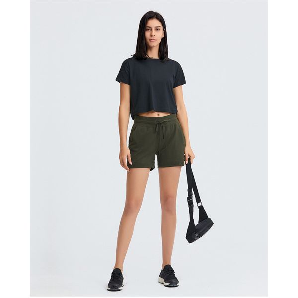 Quick Drying Loose Short Sleeve T Shirt Womens Fitting Yoga Crop Tops