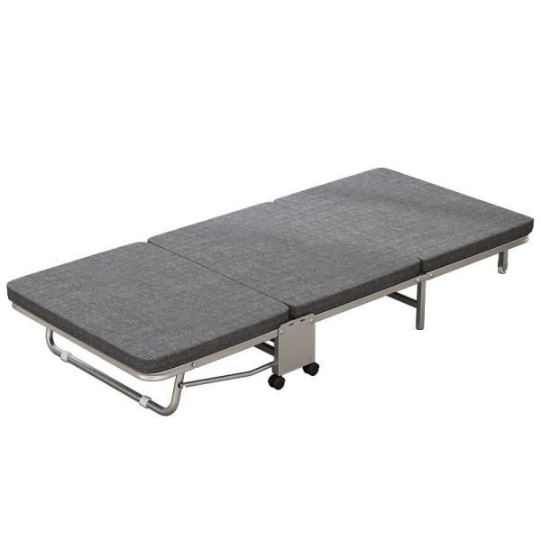 Rollaway Folding Bed with Mattress Portable Camping Cot Guest , Office Movable Nap Sleeper Wheels Sturdy Metal Frame
