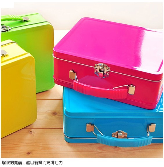 Lancheiras antigas com punho plástico, mini latas da lancheira