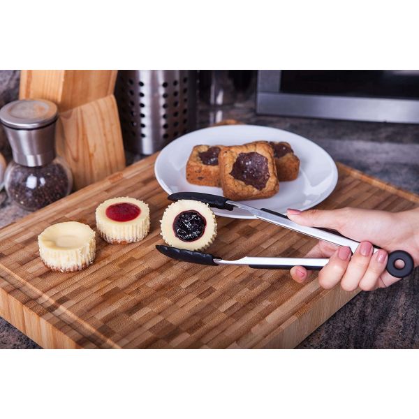 Food Grade Non-Stick Silicone Tips Stainless Steel Kitchen Serving Tongs