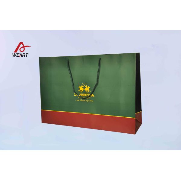 Special Customized Paper Bags Blue Color Embossed Logo With Blue Handle