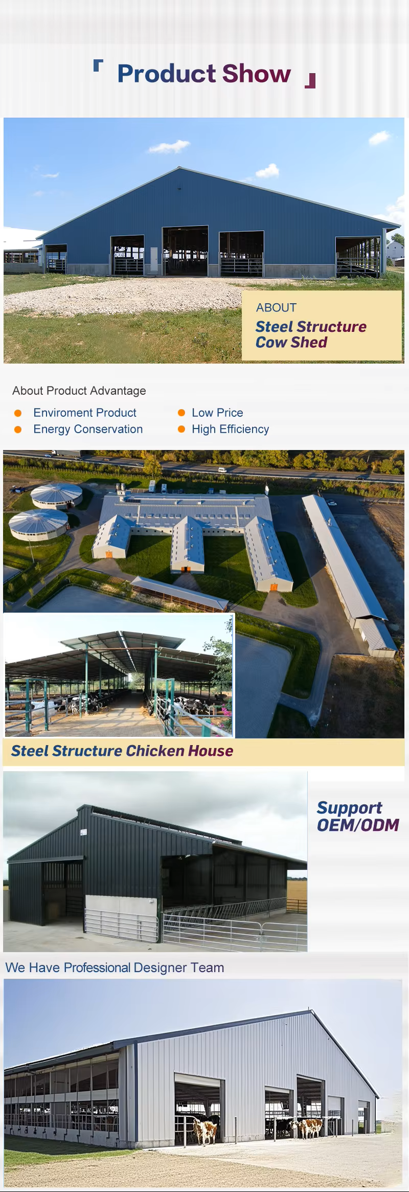 Weatherproof Prefabricated Steel Frame Farm Building Poultry House Easy Install