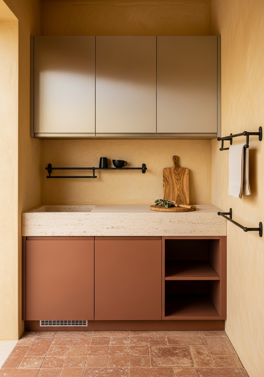 Stainless Steel Balcony Storage Cabinet with Terracotta Panels and