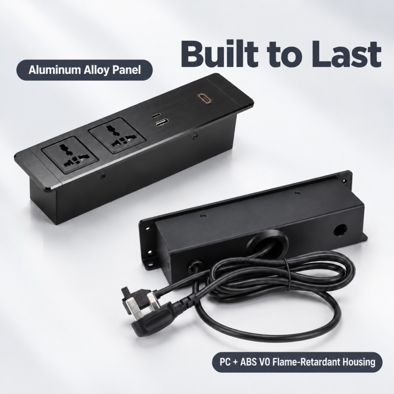 Flush Mount Recessed Power Strip with HDMI HD Connection and 65W USB A+C for Conference Rooms