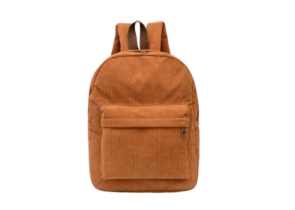 Brown 100% Corduroy Cotton Backpack With Zipper Closure For Kids