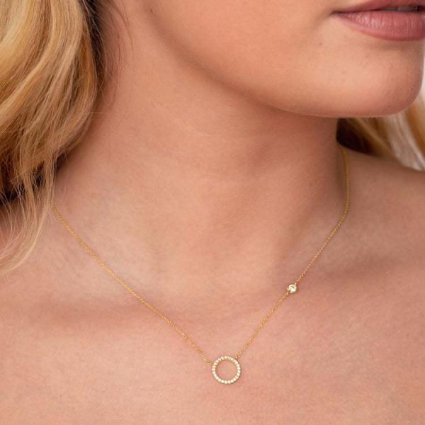 Gold Plated S925 Silver Circle Pendant CZ Necklace for Women 925 Sterling Silver