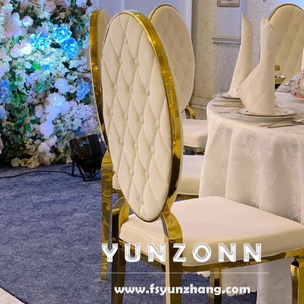 Modern Round Back Metal Hotel Restaurant Banquet Chair Button Decoration PU Leather Dining Chair