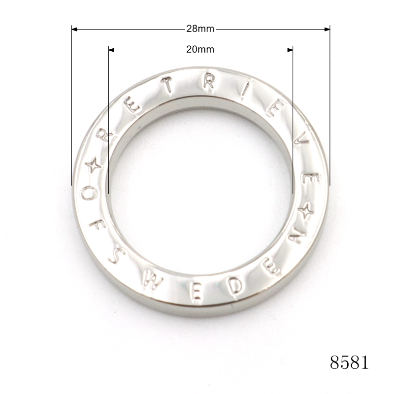Zinc Alloy 20mm  Flat Square Metal O ring with engraving logo
