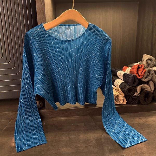 Autumn New Style High-End Plaid Print T-Shirt Elegant Versatile Slimming Casual