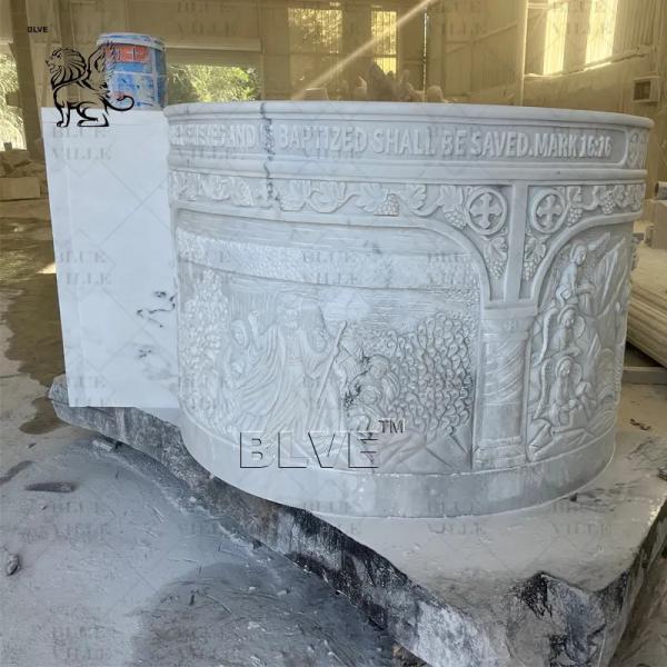 Marble Holy Water Font Baptism Natural Stone Religious Saint Baptismal Hand Carved Catholic Church