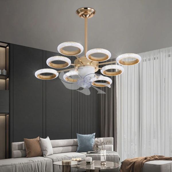 Dimmable Luxury Dinning Room LIving Room Chandelier Fan Crystal Led Ceiling Fan Lamp with Light (WH-CLL-67)