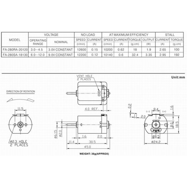 FA-280 Sweeping Robot 120ma Brushed DC Electric Motor