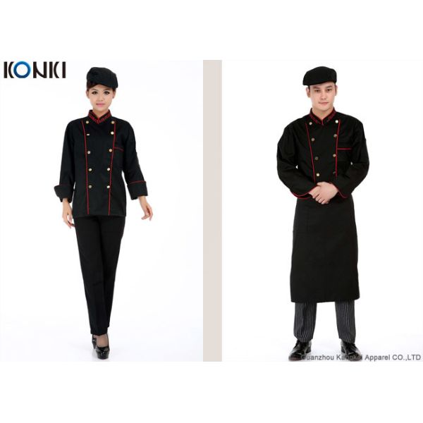 Professional Double Breasted Chef Jacket Black Long Sleeve For Men