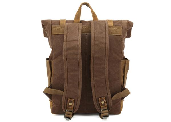 Canvas Leather Magnetic Snap Vintage Laptop Backpack High Grade Bronze Hardware