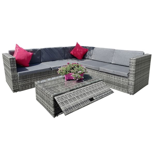 Furniture Wholesaler Outdoor Living Seating Sectional Poly Rattan Wicker Garden Sofa Storage Conversation Patio Corner Set