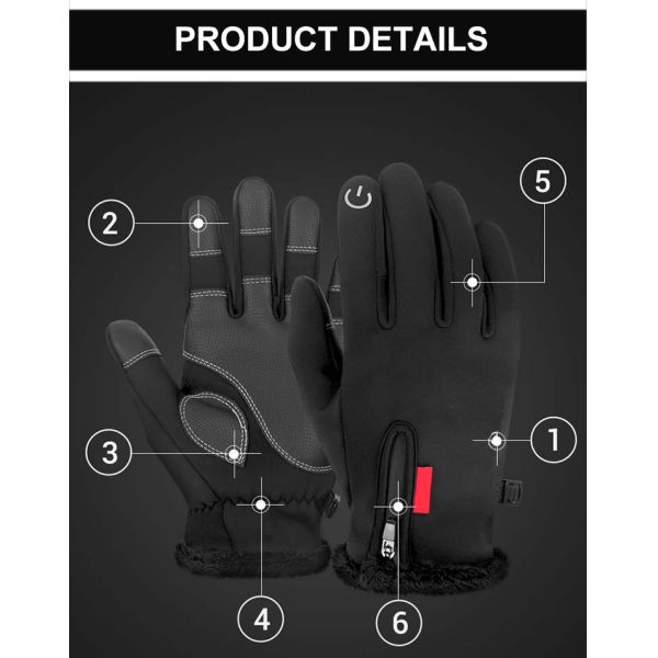 Black Fleece Windproof Warm Winter Motorcycle Gloves Touch Screen Customized Logo