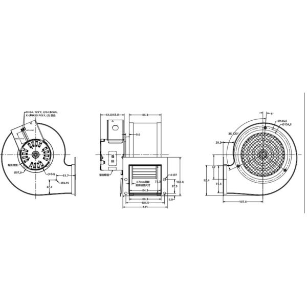 Pellet Stove Exhaust Motor Convection Fan UL Agency 87W 115V 60Hz