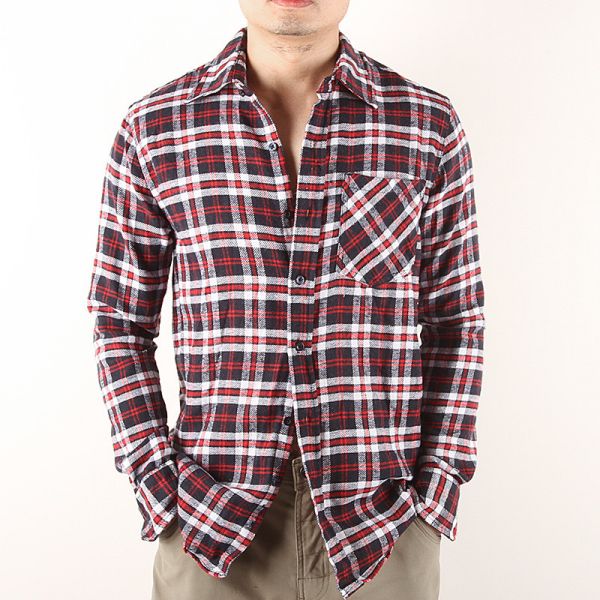 7 Colors Cotton Long Sleeve Mens Casual Plaid Shirts