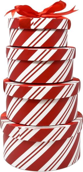 Craft Christmas Round Nesting Gift Boxes With Lids 4 Pack Red And White For Candy Cookie