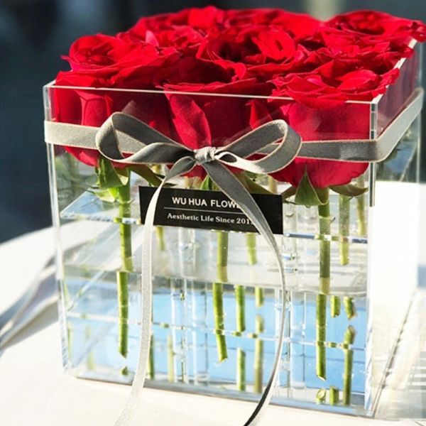 Top Quality 3mm Thickness Clear Acrylic Box Preserved Roses Box 1/9/16/25/36 Holes Square Acrylic Boxes