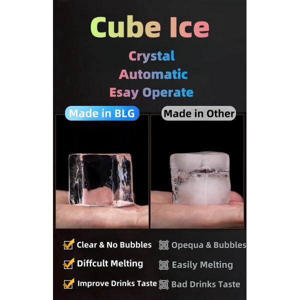 BLG Fully Commercial Automatic 40kg 90lb Ice Cube Maker for Home Use Small Catering Produces Smooth Block for Cold Drinks
