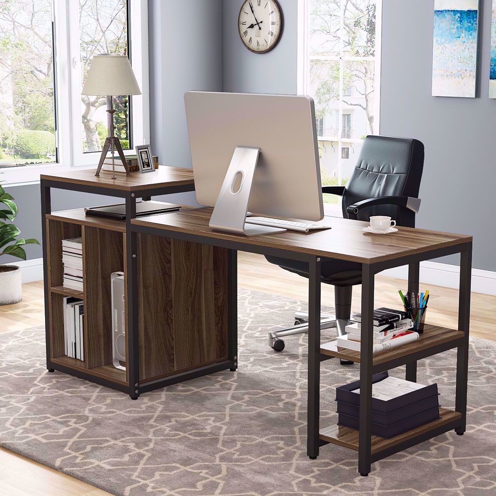 Commercial Soho Home Office Desk with Book Shelves Modern Furniture Metal and Wood