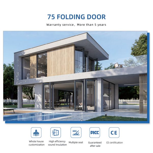 Isolamento acústico à prova de furacão Porta dobrável de vidro duplo de vidro de alumínio Patio Porta dobrável de vidro