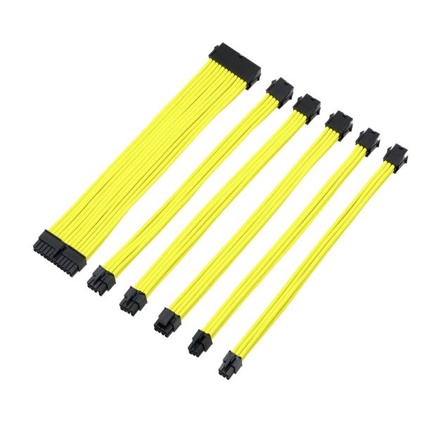 PSU Cable Kit 24 ATX 4+4 EPS 6+2 PCI-E 6 PCI-E 18AWG PET Sleeving Extension Yellow Elbow Data Cable Computer PVC Nylon Stock
