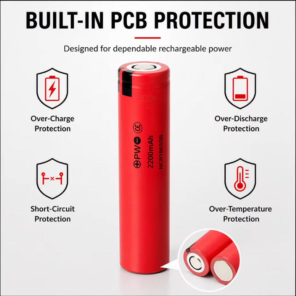 18500B 3.7V 2200mAh Lithium Polymer Pouch Battery For LED Flashlights Solar Lights