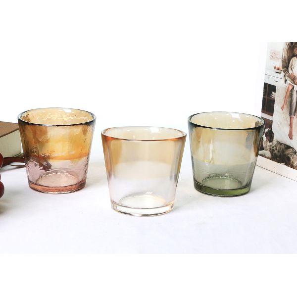 72mm Half Amber Colored Glass Votives Handmade Pressed