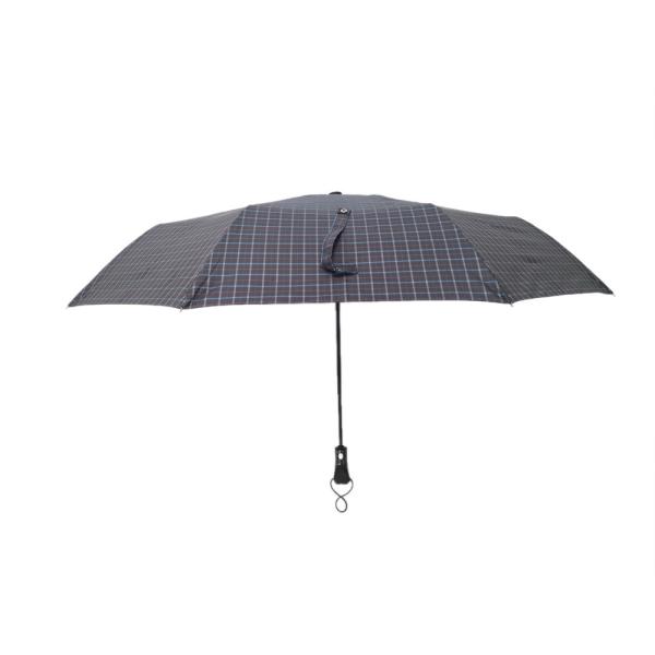 Fully Automatic Large Mens Three Fold Umbrella With Luxury Handle And Firberglass Ribs