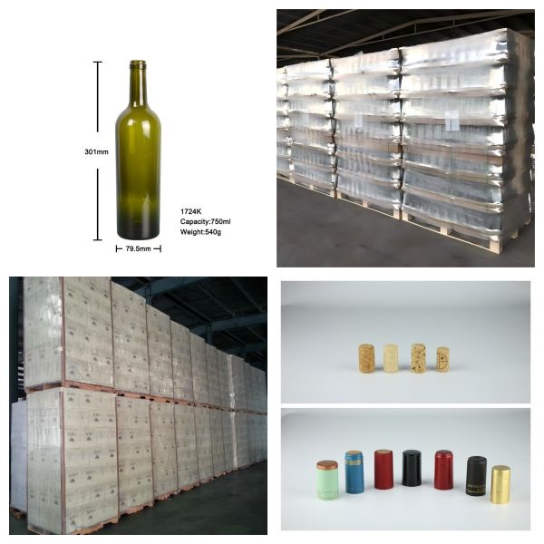 Tapered Bordeaux 750 Ml Empty Wine Bottles Cork Top For Red Wine 540g 1724K