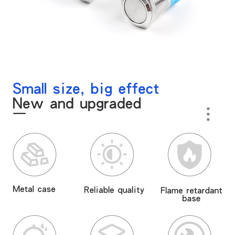 16mm Metal Push Button Switch with Silver and Black Casing Self Locking and Self Resetting Without Light High Head Flat Head