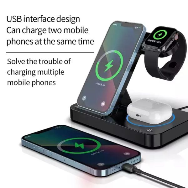 3 In 1 15W Magnetic Fast Charging Wireless Charger Folding Mobile Phone Bracket Multifunctional Fast Charging Wireless Mobile