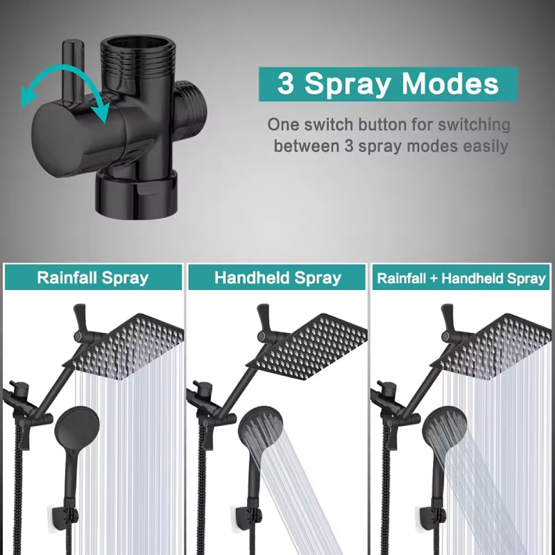 10 12 Inch High Pressure Rain Shower Head Combo with Adjustable Extension Arm and Handheld