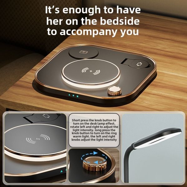 Three-in-One Wireless Charger Desk Lamp 15W Output Power Apple Huawei Mobile Phones Watches Fast Charging Station