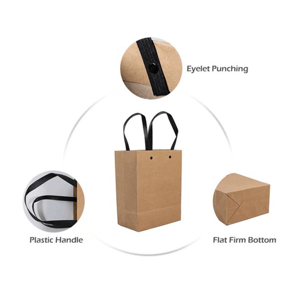 Recyclable Kraft Branded Paper Bags With Plastic Handle Shopping Gift Paper Bag