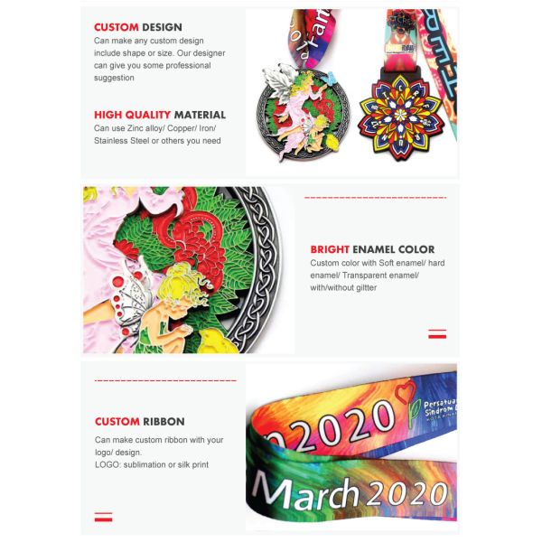 Double-sided Soft Enamel Custom Sports Medal with Custom Ribbon for Running Events