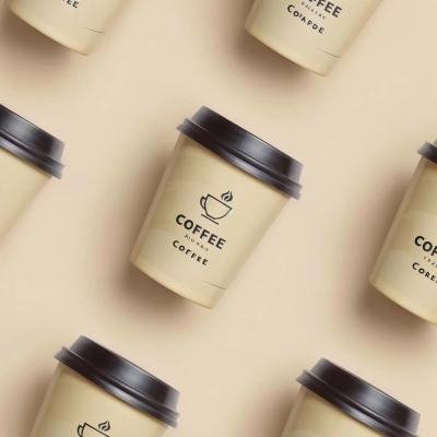 Customize Logo Disposable Biodegradable Coffee Paper Cup Double Ripple Wall Paper Cup for Hot Drinks With Lid and Sleeve