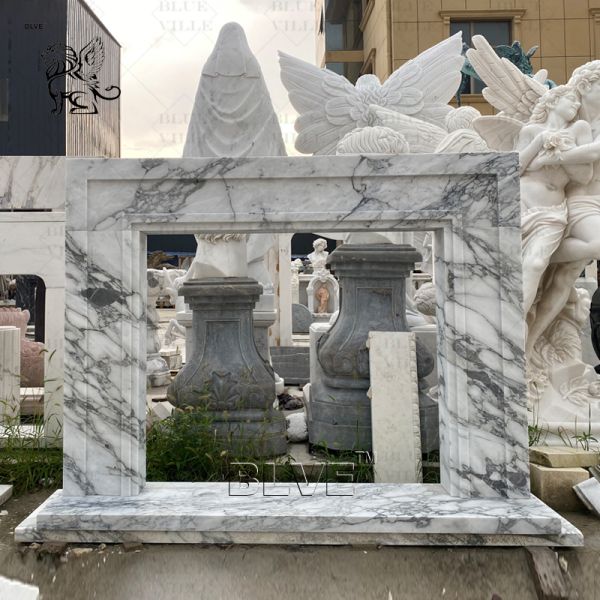 White Marble Fireplace Mantel Stone Carving Fireplace Surround European Style Indoor Home Decor Modern Design