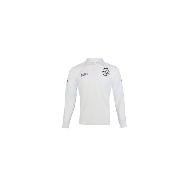 180GSM Lapel Collar Men White Long Sleeve T Shirt With Buttons And Embroidery